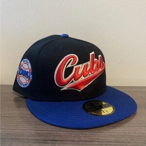 New Era Fitted Hat Chicago Cubs 2016 World Series Patch Black Blue Gold UV 7 1/8